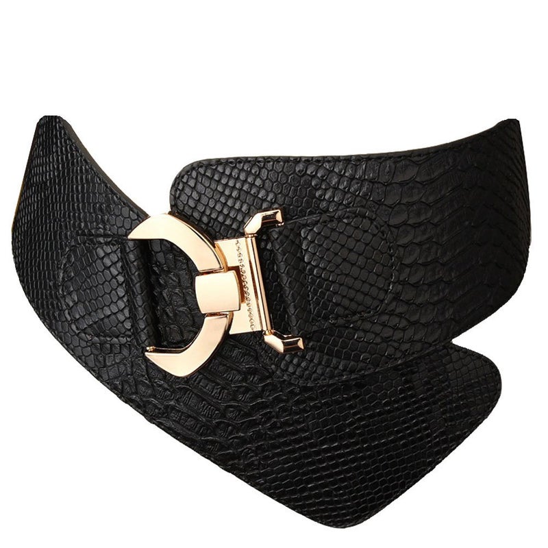 JASGOOD Women's Wide Elastic Stretch Adjustable Waist Belt Fashion Snake Pattern (Suit Waist 36-42 Inch, Black) - Image 1